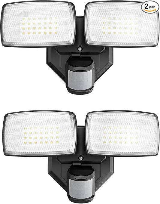 Onforu 32W 2 Head Motion Sensor Outdoor Lights, 3200LM 6500K Hardwired LED Security Light, Dusk to Dawn, Motion Detector Light for Outside, 2 Pack IP65 Waterproof Flood Lights for Garage, Yard(Black)