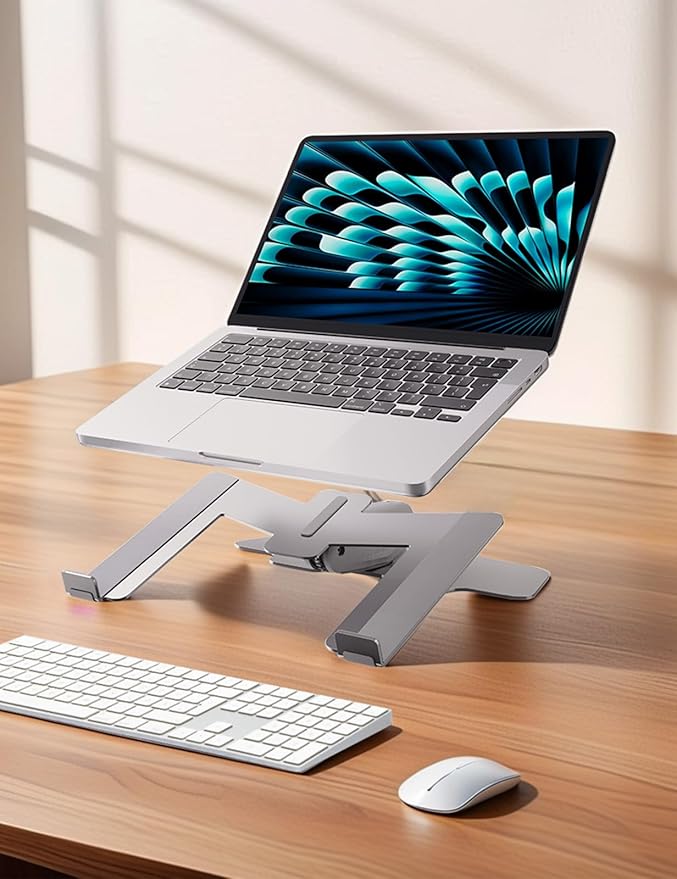 Vaydeer Laptop Stand for Desk, Metal Dual-Mode Design for Desk & Vertical Use, Adjustable Laptop Holder Space Saving Supports MacBook, Chromebook, Surface, Dell (Silver)