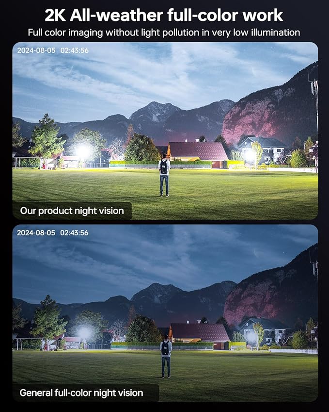 3MP F1.0 Aperture True Full Color Night Vision 2-Cam Kit 5G/2.4G WiFi Home Security PTZ Cameras with Solar Panel, Surveillance Recorder System