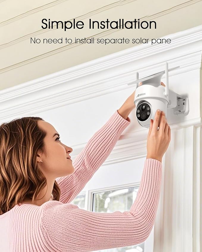 ANRAN 5MP Solar Security Cameras Wireless Outdoor, 2.4G WiFi Camera for Home Security with Fixed Solar Panel, 360° PTZ for Home Surveillance, PIR Human Detection, 3MP Color Night Vision, 2-Way Talk
