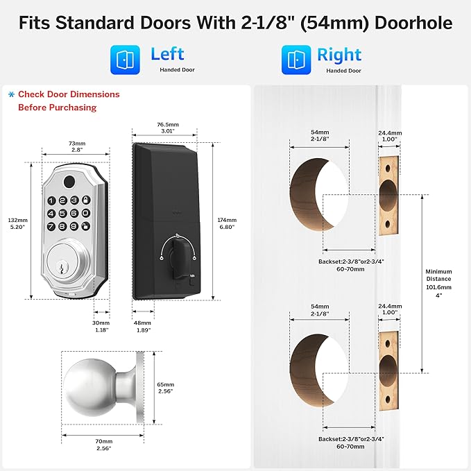 LOCK&SOLVER Keypad Door Lock with Handle, Smart Locks for Front Door, Keyless Entry Doorlock, Deadbolt Lock with Handle Set, App Remote Control, Easy Install with Video Guide, Rust-Resistant Zinc