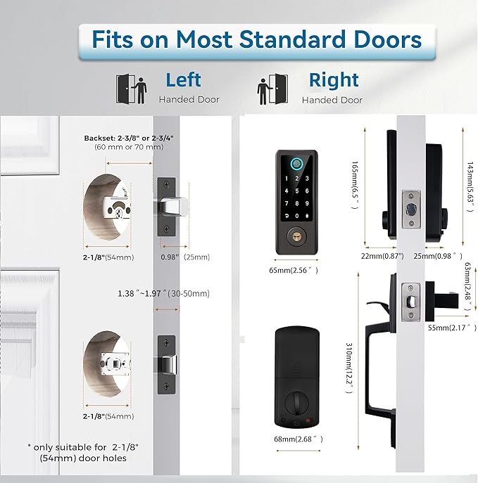 Fingerprint Door Lock with Handle Sets, BEBASIA Keyless Entry Door Lock, Bluetooth Front Door Lock Set, Smart Deadbolt, Electronic Keypad Digital Lock with Handle, Aged Bronze