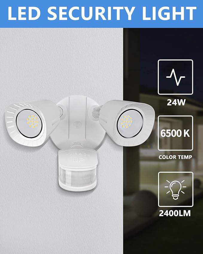 UFOND LED Security Lights Outdoor Motion Sensor Light，2400 Lumen All Aluminum Floodlight,Waterproof,Angle Adjustable,6500K,4 Modes,for Garage Porch Balcony Patio