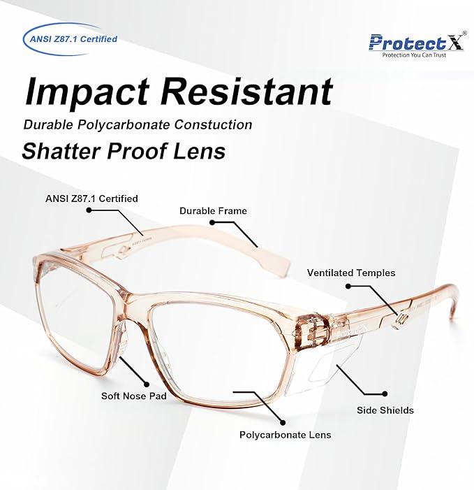 ProtectX Stylish Anti-Fog & Scratch-Resistant Safety Glasses, UV Protection Goggles, Anti-Impact Lightweight Glasses for Men＆Women Cold Brew Clear - 6 Pack