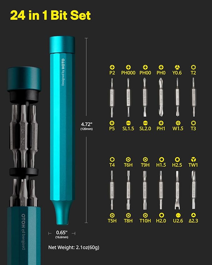 HOTO 24 in 1 Multi Bit Mini Screwdriver Set Magnetic, Manual Precision Screwdriver Set, EDC Pen Screwdriver for Eyeglasses, Electronics, Watches, Phones, Laptops, Cameras, Dark Turquoise