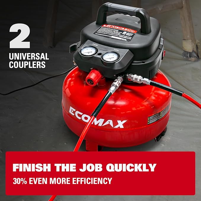 Air Compressor, 6-Gallon Pancake Air Compressor with 25 FT Air Hose, MAX 175PSI Pressure/1.5HP, Compressor for Air Tools, Car Tires, Garage, and Shop