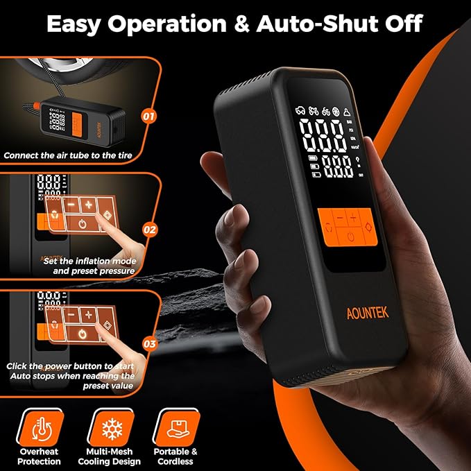 Tire Inflator Portable Air Compressor Portable Air Pump For Car Tires with Digital Pressure Gauge 150 PSI Fast Inflation Auto Shut Off Function Cordless Electric Air Pump for Bike Motorcycle Ball,etc