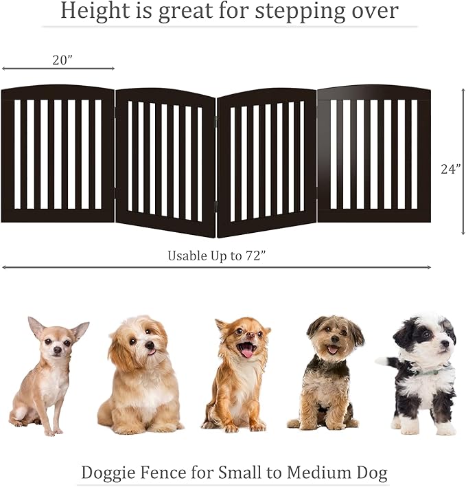 PAWLAND Wooden Freestanding Foldable Pet Gate for Dogs, 24 inch 3 Panels Step Over Fence, Dog Gate for The House, Doorway, Stairs, Extra Wide (Espresso, 24" Height-3 Panels)