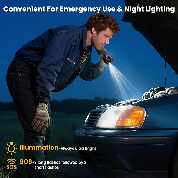 Tire Inflator Portable Air Compressor,150 PSI Mini Rechargeable Cordless Electric Air Pump with Auto-off for Car Tires,Motorcycle, Bicycle, Balls with Digital Pressure Gauge,LED Light