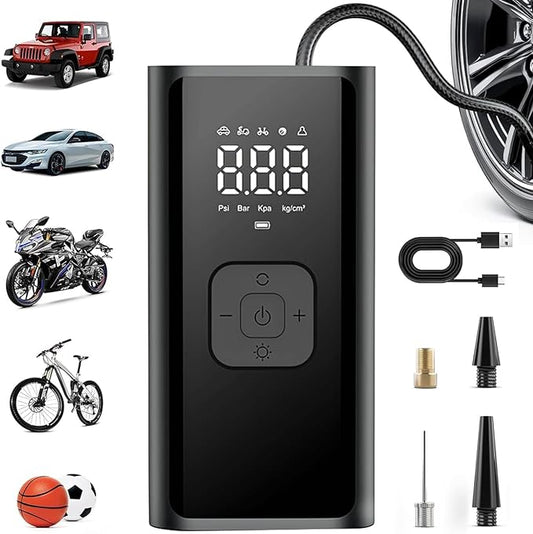 Tire Inflator Portable Air Compressor, 150 PSI Cordless Air Pump with Digital Pressure Gauge Auto Shutoff LED Lights for Cars Motorcycles Bikes Balls