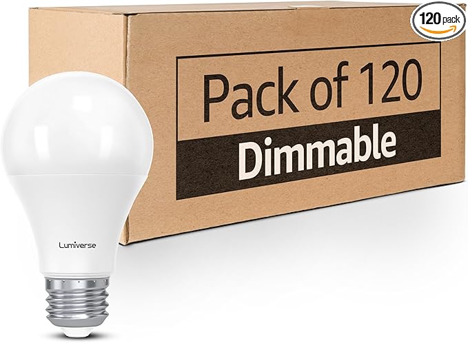 Lumiverse 120 Pack A19 Dimmable LED Bulbs 60W Equivalent, 9.5W, Non-Flickering, 2700K Soft White, 800 Lumens, E26 Base, 10000 Hour, Energy Saving, Clear Bright Light for Ceiling, Bedroom