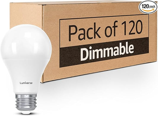Lumiverse 120 Pack A19 Dimmable LED Bulbs 60W Equivalent, 9.5W, Non-Flickering, 2700K Soft White, 800 Lumens, E26 Base, 10000 Hour, Energy Saving, Clear Bright Light for Ceiling, Bedroom