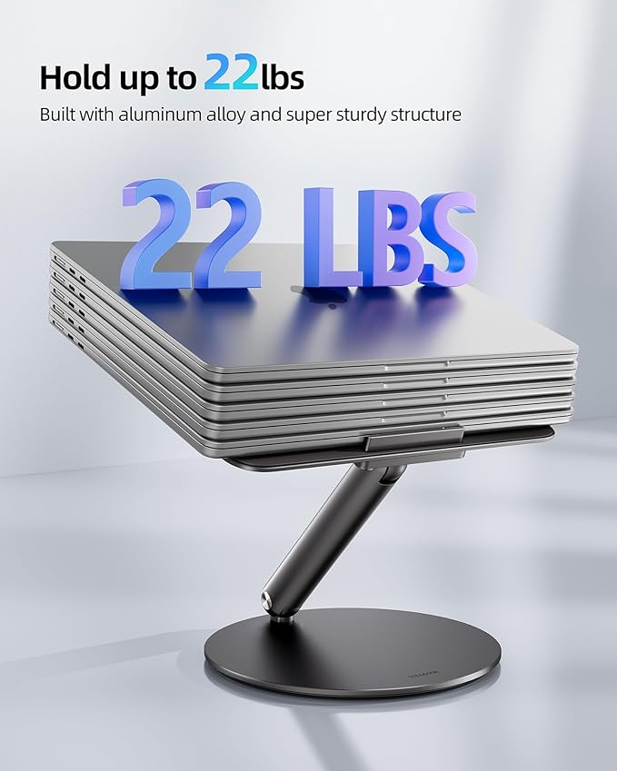 LULULOOK Laptop Stand for Desk, Full Aluminum Computer Stand, 360 Rotating Adjustable Laptop Riser, Foldable MacBook Holder Compatible with MacBook Pro/Air, Dell, HP, and 10-17inch Laptops (Black)