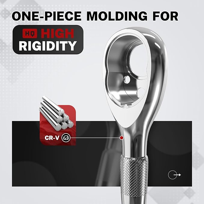 TOMMARS 1/4-Inch Drive Stubby Ratchet Mini Ratchet Quick-Release Head 72-Tooth