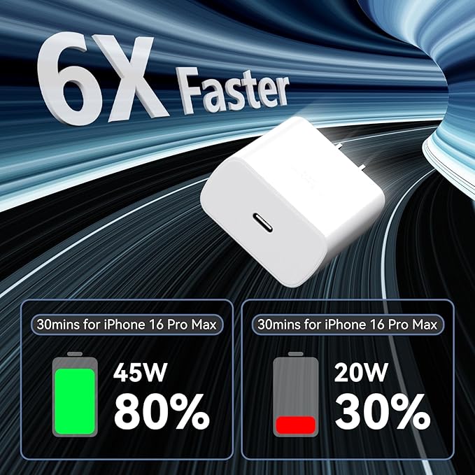 Phone 16 Pro Max Charger Fast Charging, 45W Super Fast USB C Charger Block with 10FT Long Charging Cord Cable for Phone 16 Pro Max/16 Pro/16/16 Plus,15 Pro Max/15 Pro/15,Android Phone-White&Purple