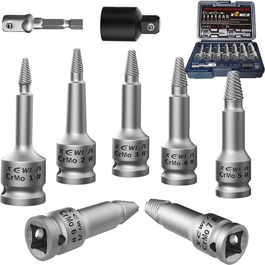 XEWEA 11PCS 3/8" Inch Drive Screw Extractor Set with Adapters, Upgrade Multi-Spline Easy Out Stripped Screw Remover Kit, 2-in-1 EZ Out Tool for Removing Rusted, Frozen or Broken Studs, Bolts, Screws