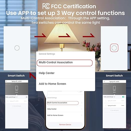 Smart Light Switch 3 Way Need Neutral Wire,FCC Certified,2.4GHz WiFi Switch Glass Panel APP Control Timer Work with Tuya/Smart Life,Alexa and Google Home,White 1 Gang