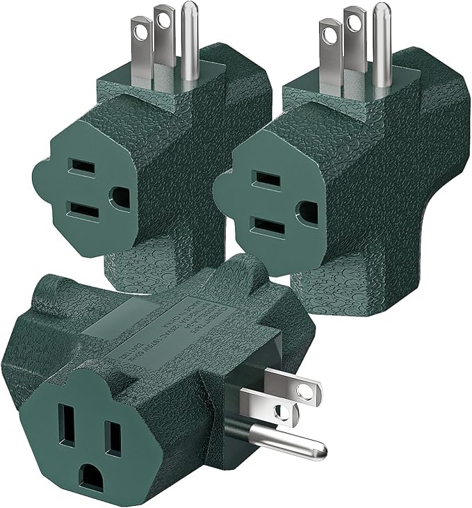 K KASONIC - 3-Outlet Grounding Adapter, [UL Listed] Plug Extender, Heavy-Duty Grounded Power Tap - 3 Pack (Green)