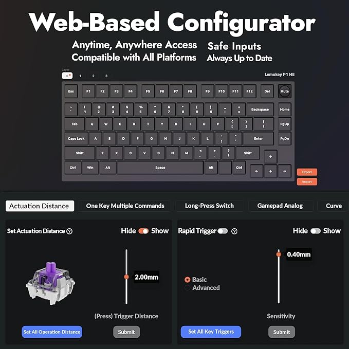 P1 HE 75% Wireless Custom Mechanical Gaming Keyboard with Gateron Double-Rail Magnetic Switches Knob Version, QMK 2.4 GHz Bluetooth 5.2 RGB Backlight Compatible with Mac Windows Linux-Black