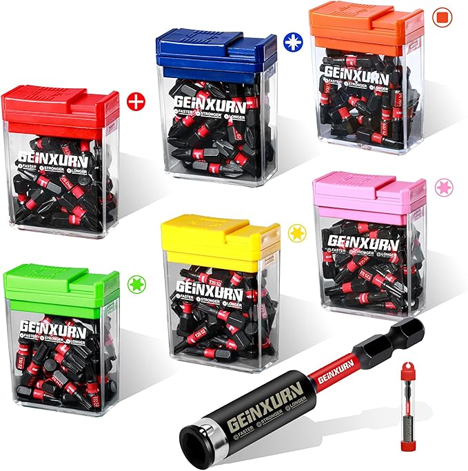 181 Pieces Impact Screwdriver Bits Set with Colorful Boxes, 1" Magnetic (PH2,PZ2,SQ2,T10,T15,T20,T25,T30) S2 Steel Multi Driver Bits