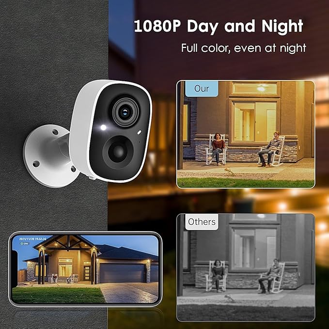 GMK Security Camera Wireless Outdoor, 2K Color Night Vision AI Motion Detection 2-Way Talk Battery Powered WiFi Home Indoor Camera IP65 Weatherproof Spotlight Siren Alarm Cloud/SD Storage