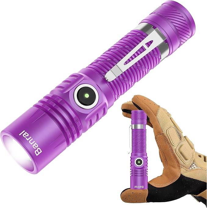 Rechargeable Tactical Flashlights, High Lumens Small Mini USB-C LED Flashlight, Compact EDC Flash Light, 4 Modes&Memory Function, Waterproof Pocket Lights for Home,Camping,Emergency (1, Purple)