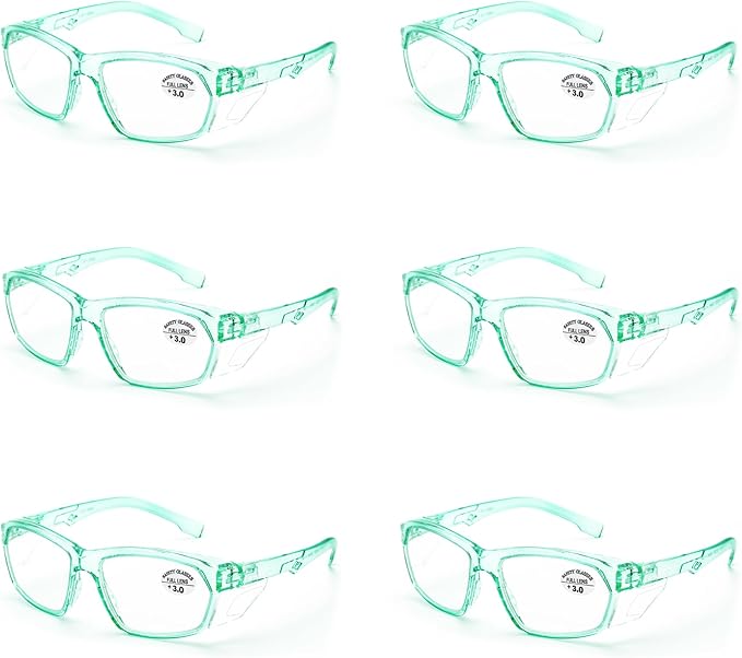 ProtectX Stylish Anti-Fog & Scratch-Resistant Safety Glasses With Readers, UV Protection Goggles, Anti-Impact Lightweight Glasses for Men＆Women Jade Reading 3.0-6 Pack