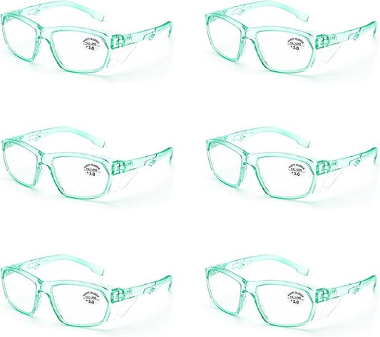 ProtectX Stylish Anti-Fog & Scratch-Resistant Safety Glasses With Readers, UV Protection Goggles, Anti-Impact Lightweight Glasses for Men＆Women Jade Reading 3.0-6 Pack
