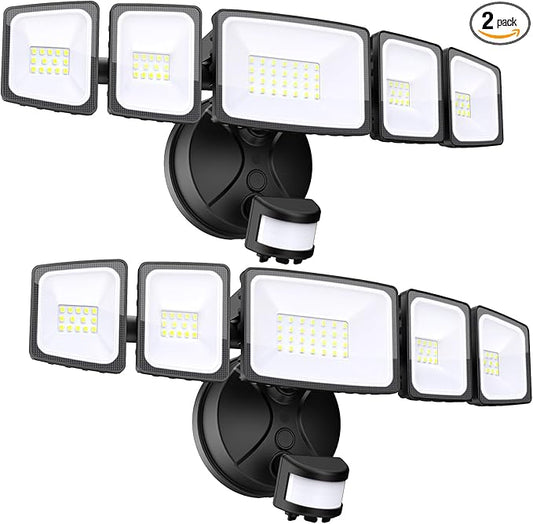 Onforu 5 Heads 55W LED Security Lights Motion Sensor Outdoor, 360° Wide Angle Wide Illumination, 5000LM Flood Light, 6500K, IP65 Waterproof, Hardwired Wall Light for Garage, Yard, Porch, Entryway