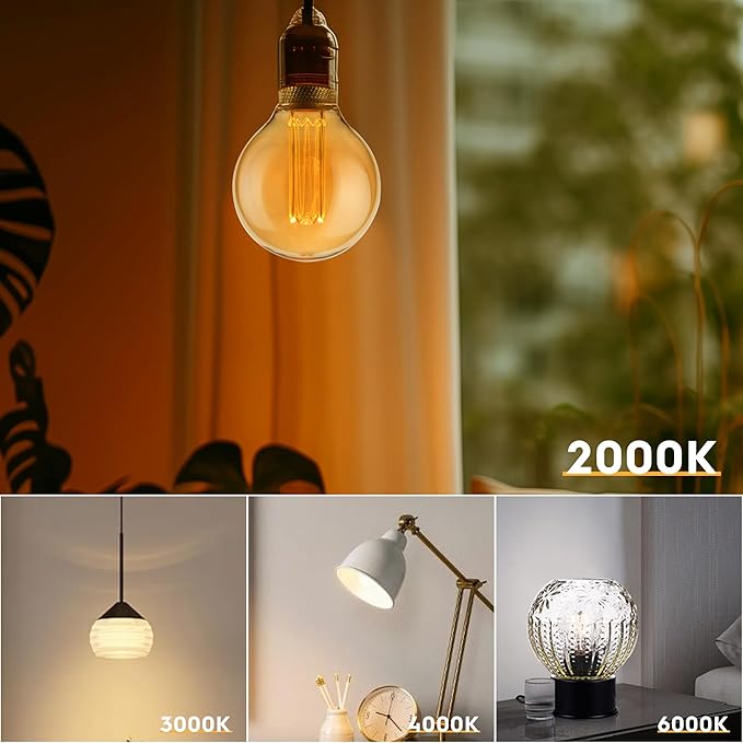 Globe Edison LED Light Bulb, Vintage Decorative Dimmable Bulb Round Glass Cover, 3.5W Low Lumen Eye-Caring Soft Dim Lighting for Mood(Not Daylight White), E26 Medium Base, Amber RN G95