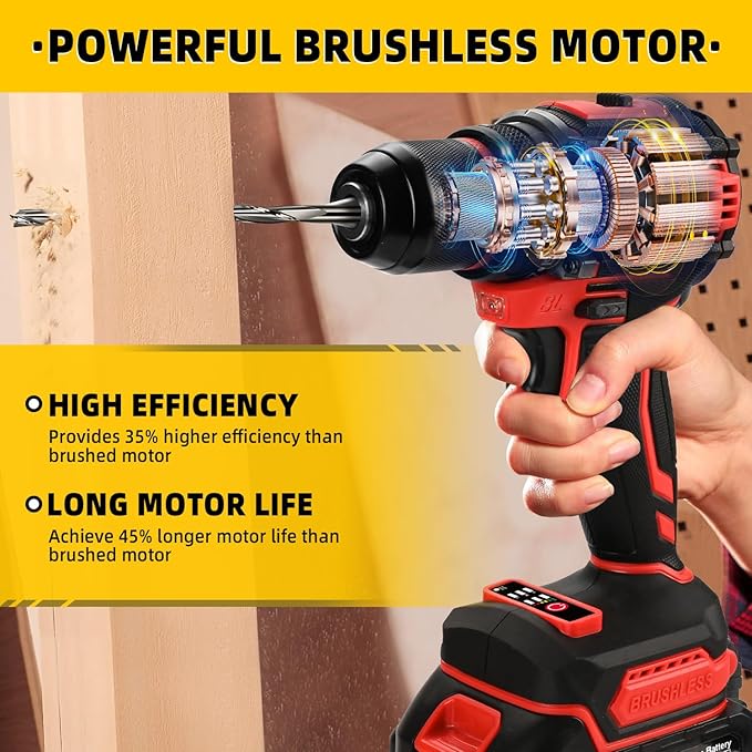 21V Cordless Power Drill/Driver Set, 2 Variable Speeds with LED Light, 3/8" Keyless Chuck, 2 Batteries & Charger, 28-Piece Kit for Home Use（Red)