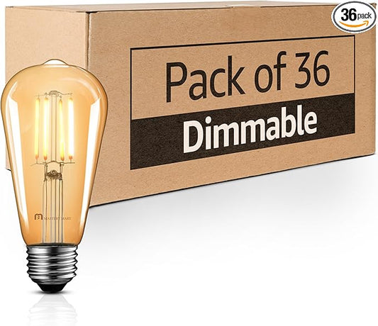 Mastery Mart 36 Pack Vintage LED Light Bulb 2200K Warm White, Dimmable, 5.5W (60 Watt Equivalent), ST21/ ST64 Clear Glass Antique Edison Style, 500LM E26 Decorative Filament Bulb