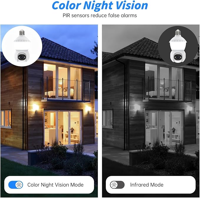 Smart Light Bulb Security Camera, 2-in-1 Bulb Camera with Light,No Wiring, No Drilling WiFi Light Bulbs Camera Outdoor,Cameras for Home Security,Night Vision, AI Detection,2-Way Audio
