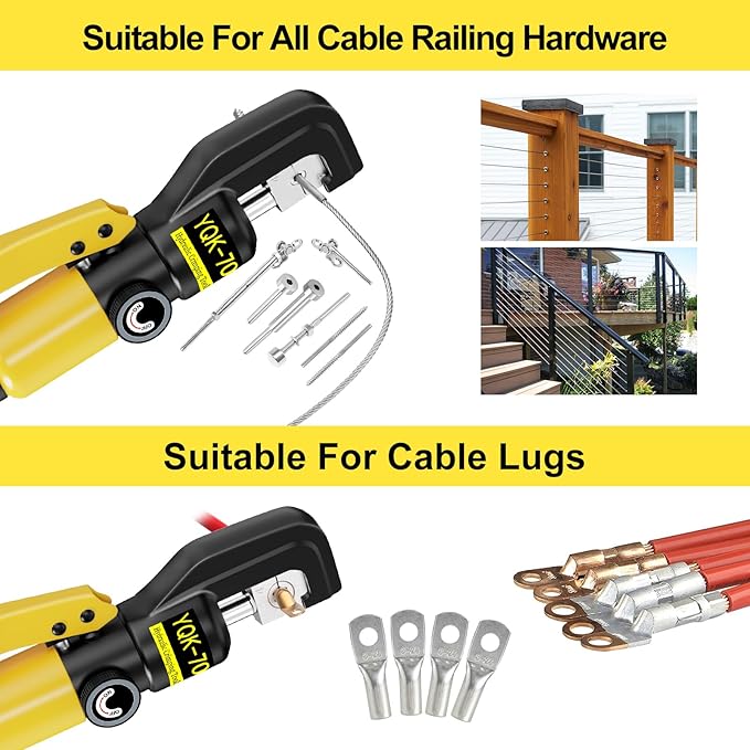 CKE 10 Ton Hydraulic Crimping Tool, Cable Railing Hydraulic Crimper Tool for Stainless Steel Cable Railing Fittings Kit for 1/8" to 3/16" Wire Rope, Hand Hydraulic Cable Crimper With Cable Cutter HC01