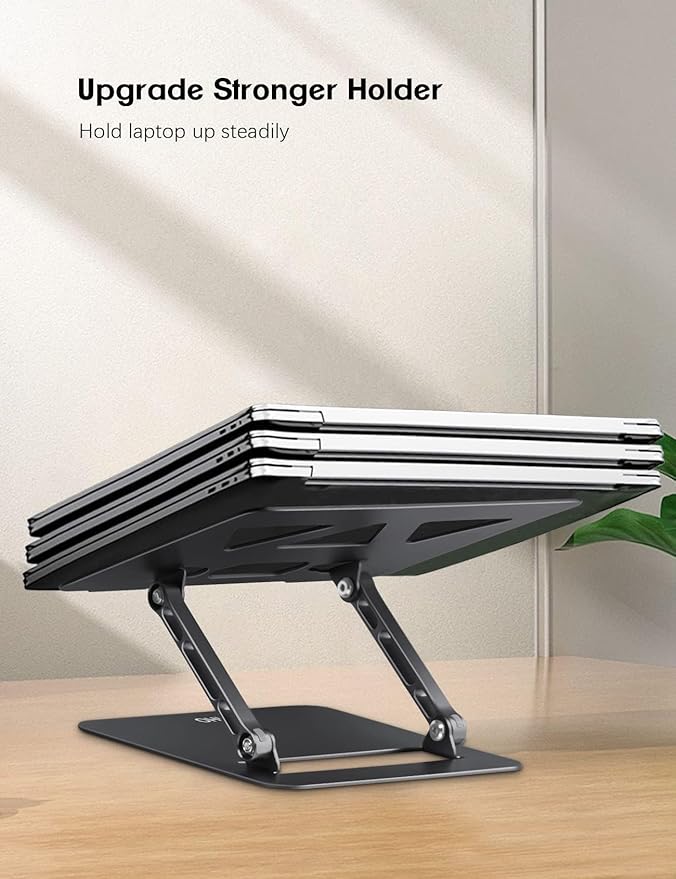 Adjustable Laptop Stand for Desk, Portable Laptop Stand Holder and Riser, Foldable Aluminum Notebook Computer Stand for MacBook Air Pro HP Lenovo Dell Samsung Chromebook, 10-15.6 inch, Black