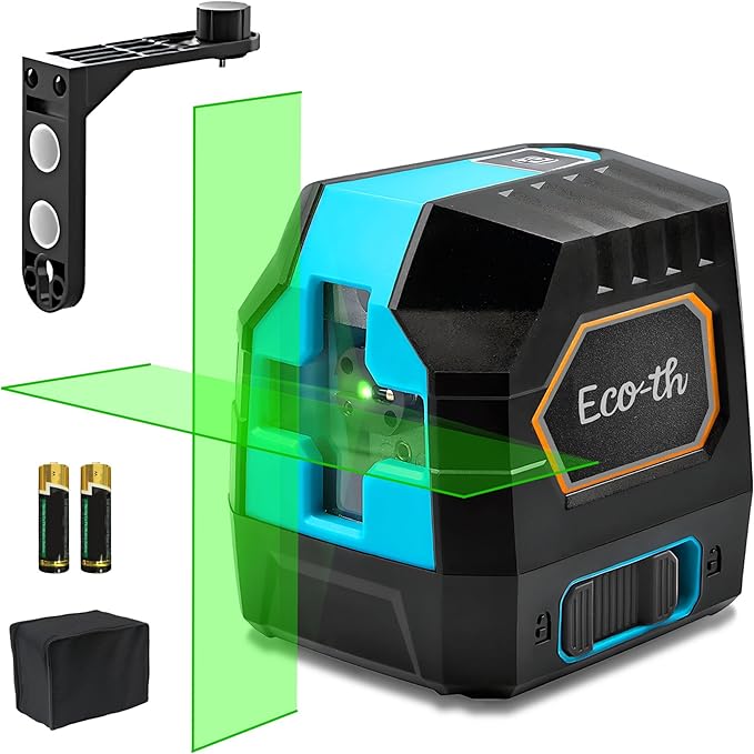 Laser Level, 100 feet Self Leveling Laser Level, Green Cross Line 360°,Laser Measuring Tool,4 Brightness Adjustment, Picture Hanging Manual Self Leveling, IP54 Waterproof Battery Carrying Bag Included