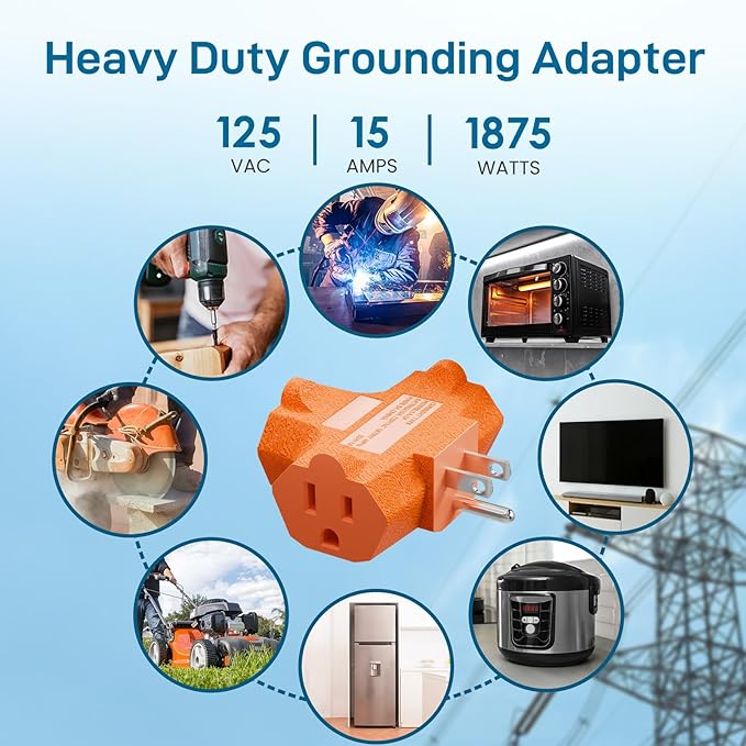 K KASONIC - 3-Outlet Grounding Adapter, [UL Listed] Plug Extender, Heavy-Duty Grounded Power Tap - 3 Pack (Multi-Color)