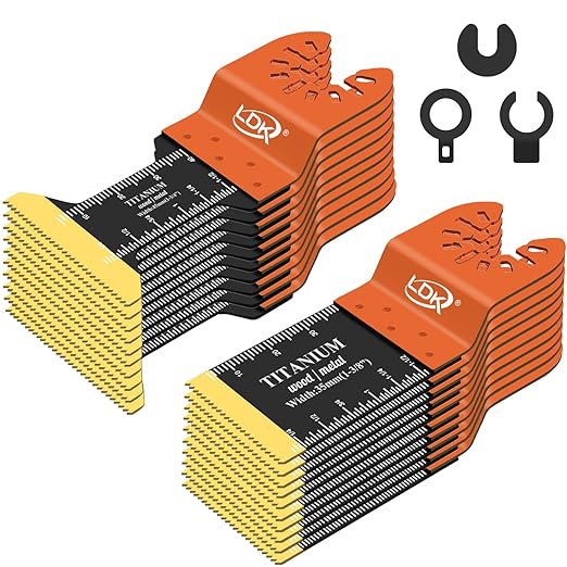 LDK 20pcs Titanium Oscillating Saw Blades, Universal Multitool Blades for Metal Wood Cutting, Multi Tool Blades Fit Dewalt Worx Rockwell Ryobi Bosch Fein Milwaukee