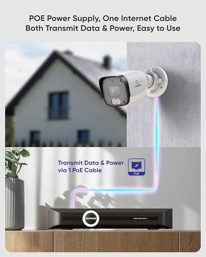 SANNCE 5MP PoE Security System, 8CH 6MP Surveillance NVR with 8PCS 5MP HD Weatherproof Bullet Cameras with H.265 Video Compression, Smart IR LED, APP Push Alert, Remote Access (NO HDD)