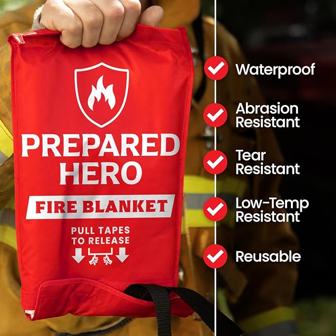 Prepared Hero Emergency Fire Blanket - 8 Pack - 40" x 40" Fiberglass Suppression Blanket for Kitchen and Home