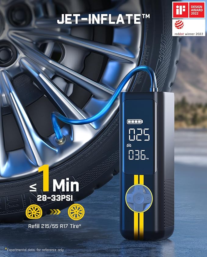 Fanttik X8 APEX Tire Inflator Portable Air Compressor, 1 Min Fast Inflation, 150PSI Cordless Tire Inflator with LED Dual Screen, Suitable for MPV, Car, Bike, Motorcycle, Up to 26.3″ Tires