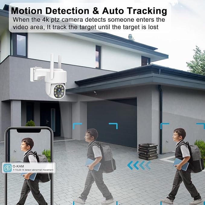 4K Outdoor Security Camera, 8MP 2.4G/5G WiFi &Wired Cameras for Home Security, 360° View Pan Tilt IP Surveillance Camera with Human Detection, Auto Tracking,Two Way Talk, Full Color Night Vision