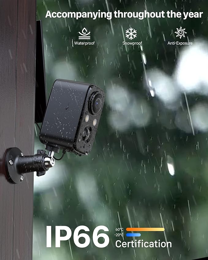 Security Cameras Wireless Outdoor: Cameras for Home Security WiFi Camera with Solar Panel Battery Powered Surveillance System Kit Motion Sensor Alarm Floodlight Night Vision IP66 Waterproof