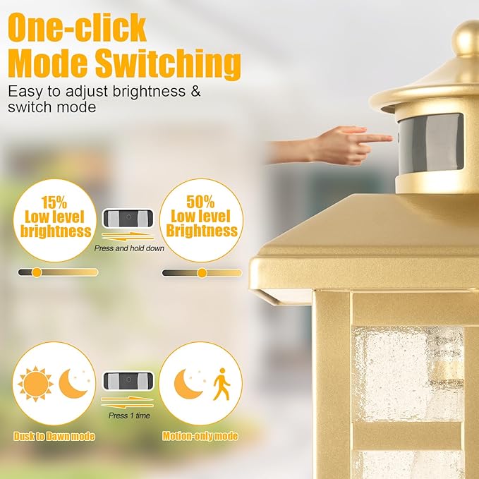 Modern Motion Sensor Outdoor Light Fixture, Gold Waterproof Dusk to Dawn Exterior Light for House, Garage, Garden