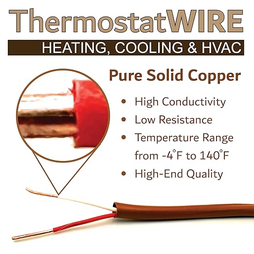 18/2 50Ft. NATIONAL Wire&Cable Thermostat Doorbell HVAC Heating Control Professional Cable Wire - Made in USA - 100% Solid Copper Conductors, CL2 ETL Listed, Low Voltage Applications Use