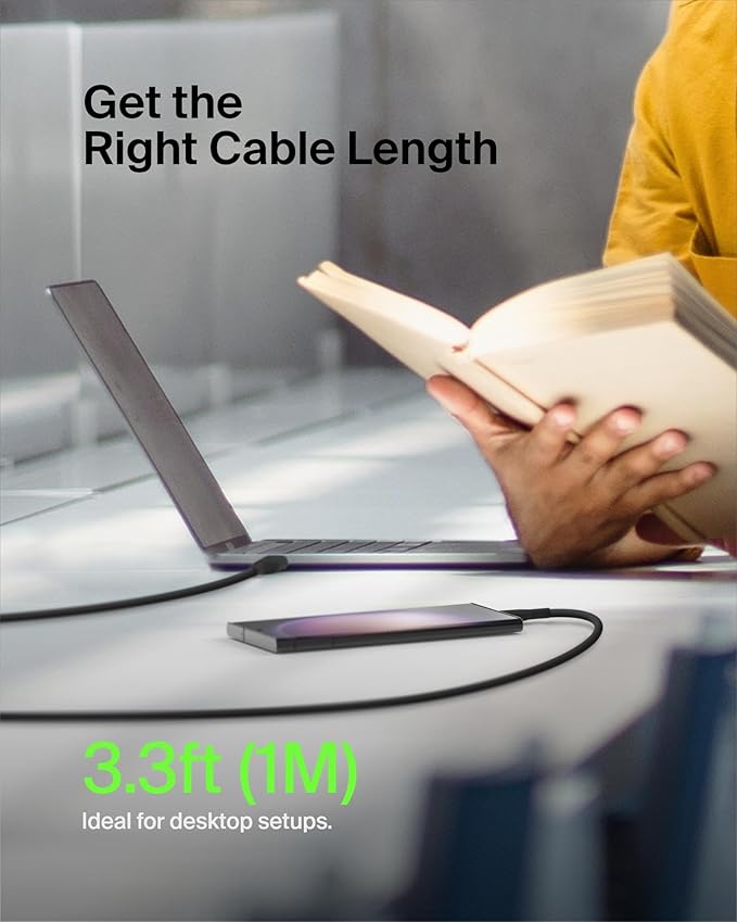 Belkin BoostCharge USB-C to USB-C Cable (1M/3.3ft) for iPhone 16, iPhone 16 Pro, Samsung Galaxy S25, S24, Pixel 9 & 8, iPad Pro, Nintendo Switch 2, Carplay & More – Black