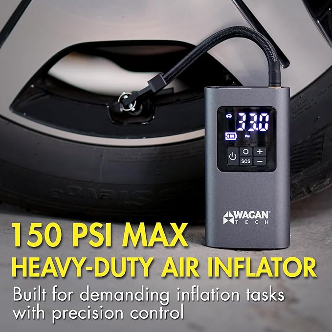 Wagan EL7317 Cordless Air Tire Inflator, 150PSI Portable Air Pump with Auto Shut-Off LED Light Handheld Air Compressor for Car, Bicycle, Motorcycle, Ball
