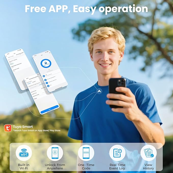 DEVO G10 WiFi Smart Deadbolt Lock, 6-in-1 Keyless Entry with Fingerprint, APP Remote Control, Digital Keypad, Front Door Lock，Auto-Locks,Easy Install，IP54 Waterproof