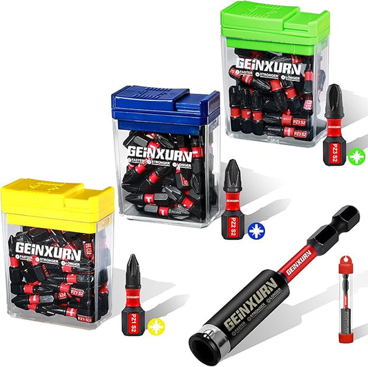 Impact Pozi Screwdriver Bits Set,90 Pcs 1" Magnetic (PZ1/PZ2/PZ3) S2 Steel Multi Driver Bits and 1Pcs Bit Holder with Storage Colorful Box