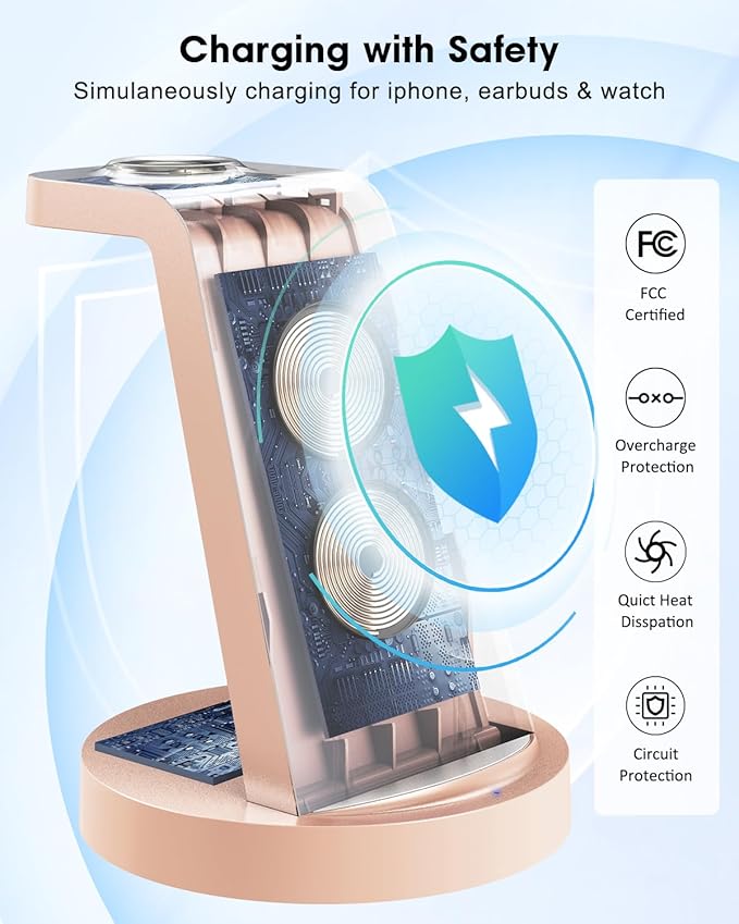 3 in 1 Charging Station for Apple Device, Wireless Charger for iPhone 16 15 14 13 12 11 Pro Max & Apple Watch iwatch- Charging Stand Dock for AirPods